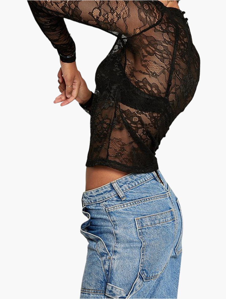 MyRunway | Shop Supre Isla long sleeve lace top - black for Women
